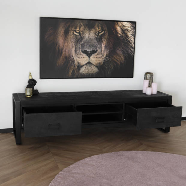 TV meubel industrieel mangohout Avelyn zwart 180cm tv kast duurzaam mango massief hout tv-meubel