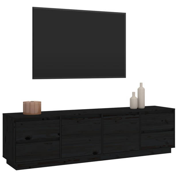 vidaXL Tv-meubel 176x37x47,5 cm massief grenenhout zwart