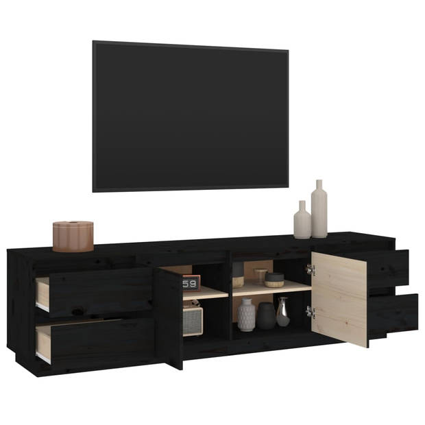 vidaXL Tv-meubel 176x37x47,5 cm massief grenenhout zwart