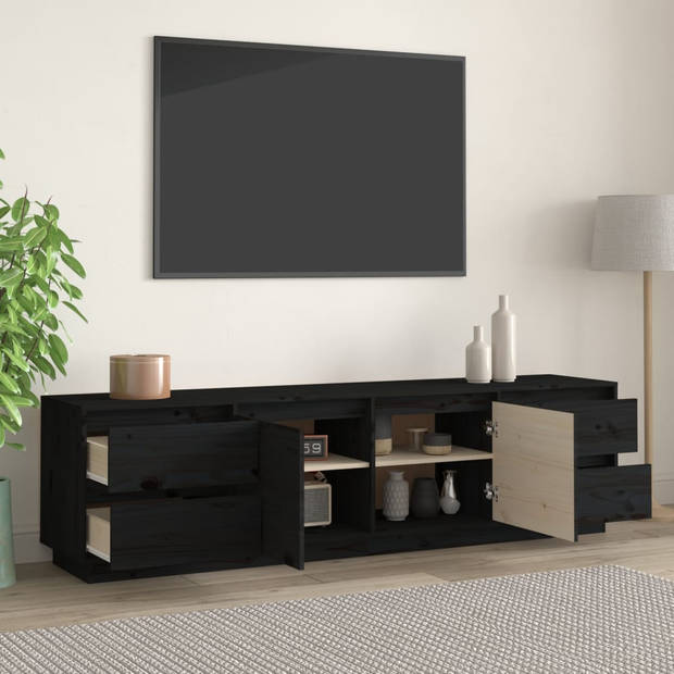 vidaXL Tv-meubel 176x37x47,5 cm massief grenenhout zwart