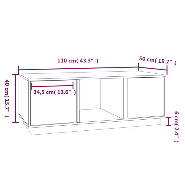 The Living Store Salontafel - Grenenhout - 110 x 50 x 40 cm - Stabiel frame - Voldoende opbergruimte
