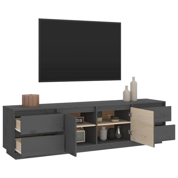 vidaXL Tv-meubel 176x37x47,5 cm massief grenenhout grijs