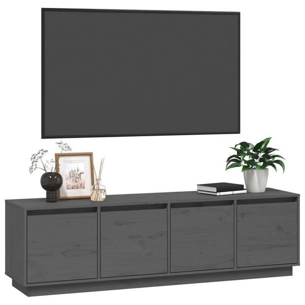 vidaXL Tv-meubel 156x37x45 cm massief grenenhout grijs