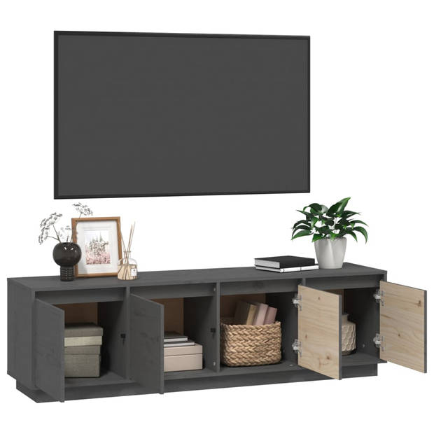 vidaXL Tv-meubel 156x37x45 cm massief grenenhout grijs