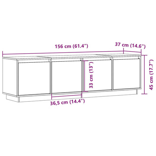 vidaXL Tv-meubel 156x37x45 cm massief grenenhout grijs