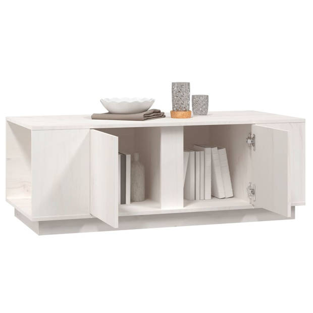 The Living Store Salontafel wit 110 x 50 x 40 cm - massief grenenhout