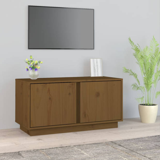 The Living Store Tv-kast Grenenhout - 80 x 35 x 40.5 cm - Honingbruin