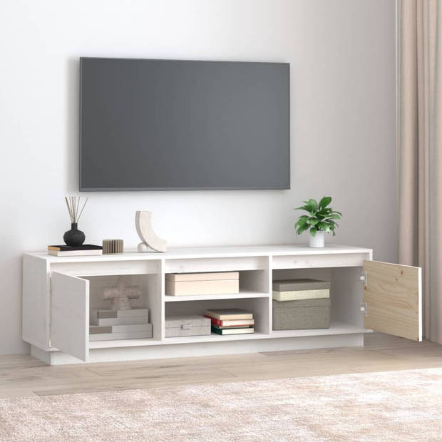 The Living Store Tv-meubel - Grenenhout - 140 x 35 x 40 cm - Wit