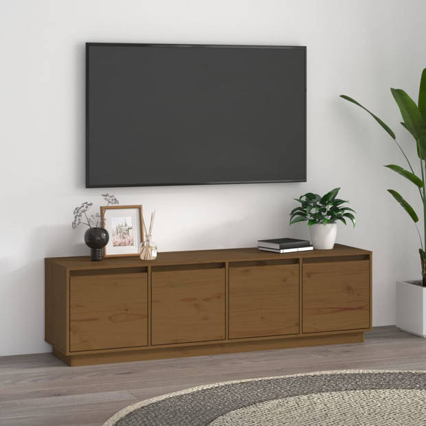 The Living Store TV-meubel - Grenenhout - 156 x 37 x 45 cm - Honingbruin