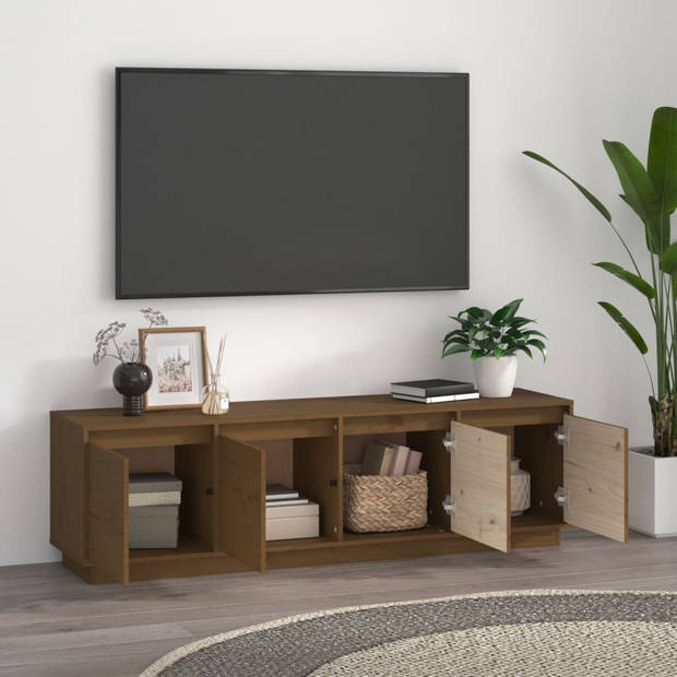 vidaXL Tv-meubel 156x37x45 cm massief grenenhout honingbruin