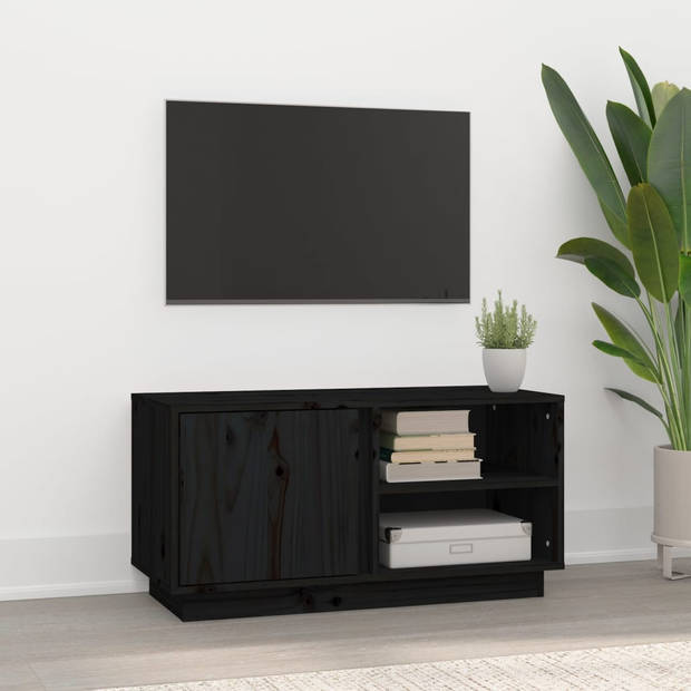 The Living Store Tv-meubel - Grenenhout - 80 x 35 x 40.5 cm - Zwart
