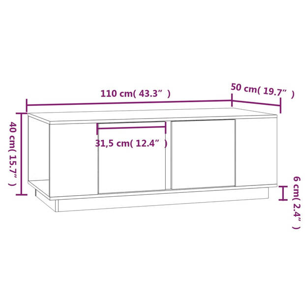 The Living Store Salontafel Grenenhout - 110x50x40 cm - met opbergruimte en stevig tafelblad