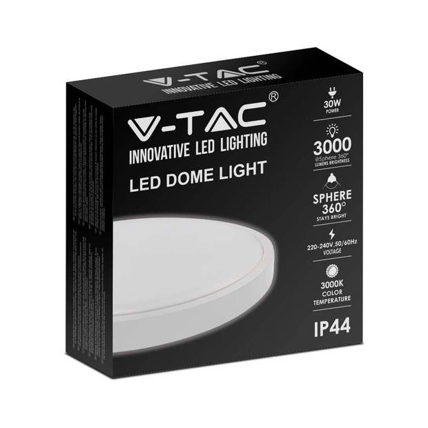 V-TAC VT-8630W-RD LED ronde plafonnière - 420mm - IP44 - Wit - 30W - 3000 Lumen - 3000K