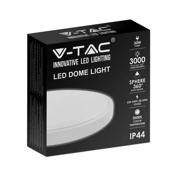 V-TAC VT-8630W-RD LED ronde plafonnière - 420mm - IP44 - Wit - 30W - 3000 Lumen - 6500K