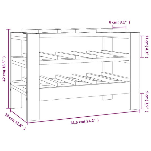 vidaXL Wijnrek 61,5x30x42 cm massief grenenhout bruin