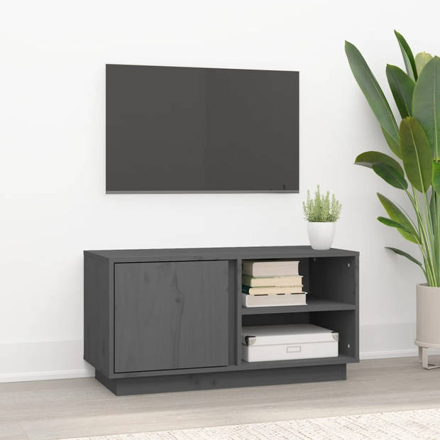 The Living Store Tv-kast Grenenhout - 80x35x40.5 cm - Grijs