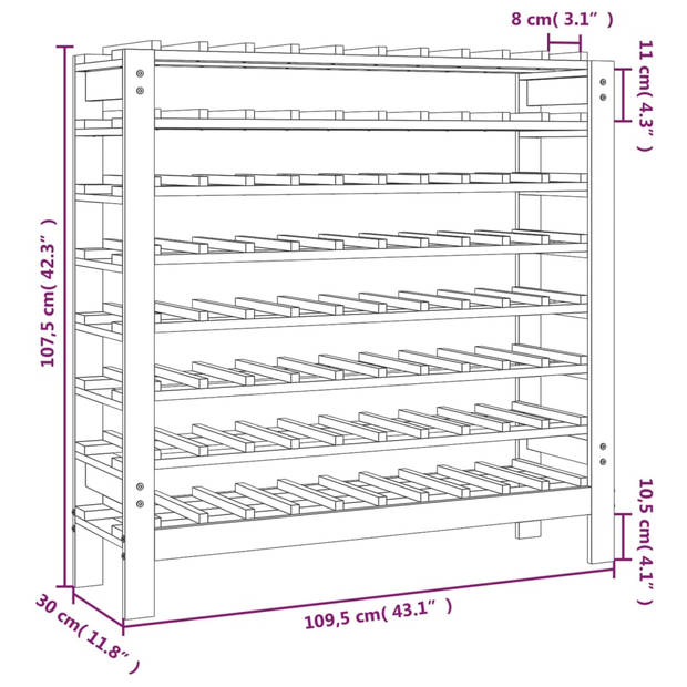 vidaXL Wijnrek 109,5x30x107,5 cm massief grenenhout