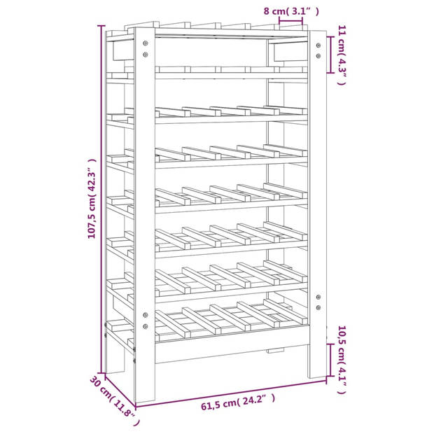 The Living Store Wijnrek Massief Grenenhout - 61.5 x 30 x 107.5 cm - 40 flessen