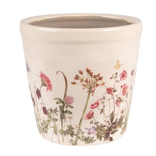 HAES DECO - Bloempot Ø 14x13 cm Roze Beige Keramiek Bloemen Bloempot binnen Plantenpot Plant pot