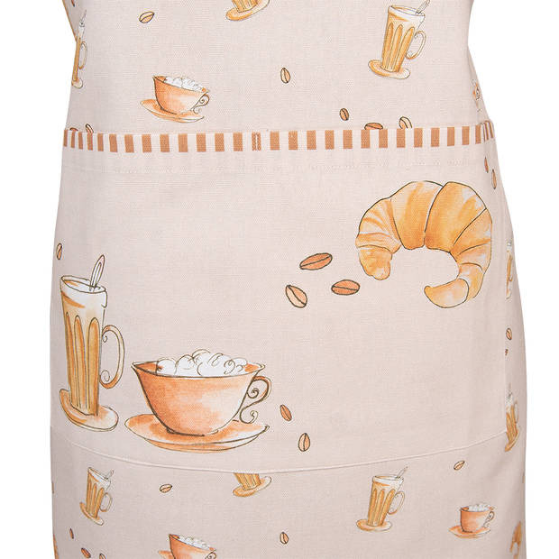 Clayre & Eef Keukenschort 70x85 cm Beige Katoen Croissant en koffie BBQ Schort Beige BBQ Schort