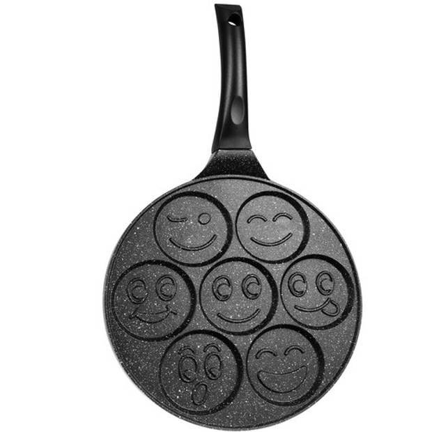 Koekenpan voor het bakken van 7 emoji pancakes - Omelet pan - Pannenkoeken pan - Met antiaanbaklaag - 26 cm - Zwart