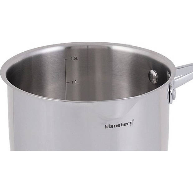 Klausberg 7224 - Steelpan 16 cm - met deksel - 1.8 liter