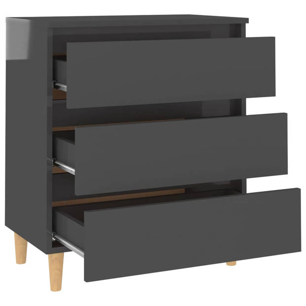 The Living Store Dressoir Scandinavische Stijl - Hoogglans Grijs - 60 x 35 x 69 cm - Met 3 lades