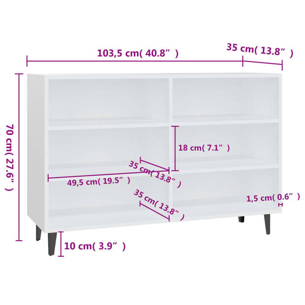 vidaXL Dressoir 103,5x35x70 cm bewerkt hout wit