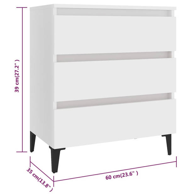 The Living Store Dressoir Industriële Stijl - 60 x 35 x 69 cm - Wit - Met 3 lades