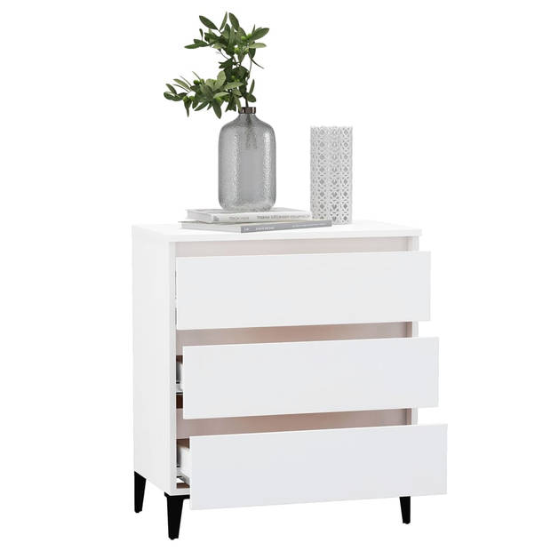 The Living Store Dressoir Industriële Stijl - 60 x 35 x 69 cm - Wit - Met 3 lades