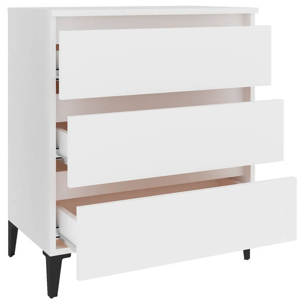 The Living Store Dressoir Industriële Stijl - 60 x 35 x 69 cm - Wit - Met 3 lades