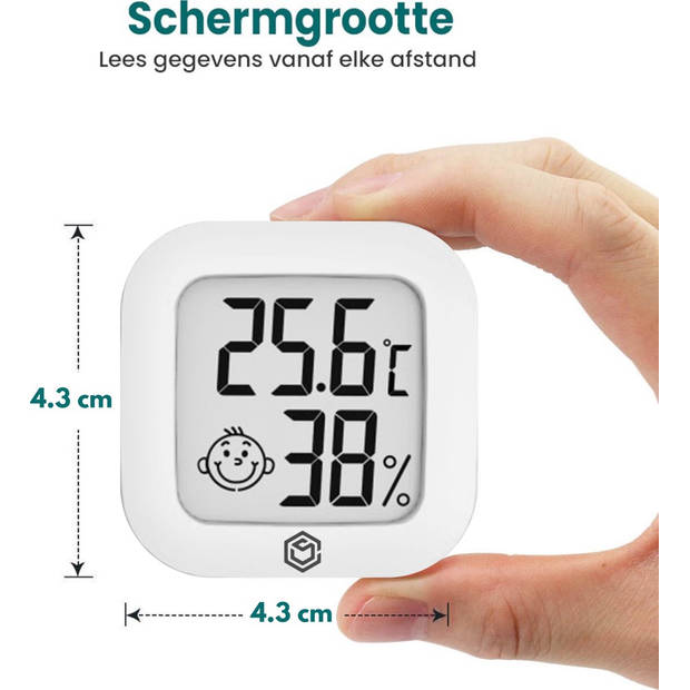 Ease Electronicz Hygrometer wit - Luchtvochtigheidsmeter - Thermometer binnen - Incl. Batterij en plakstrip