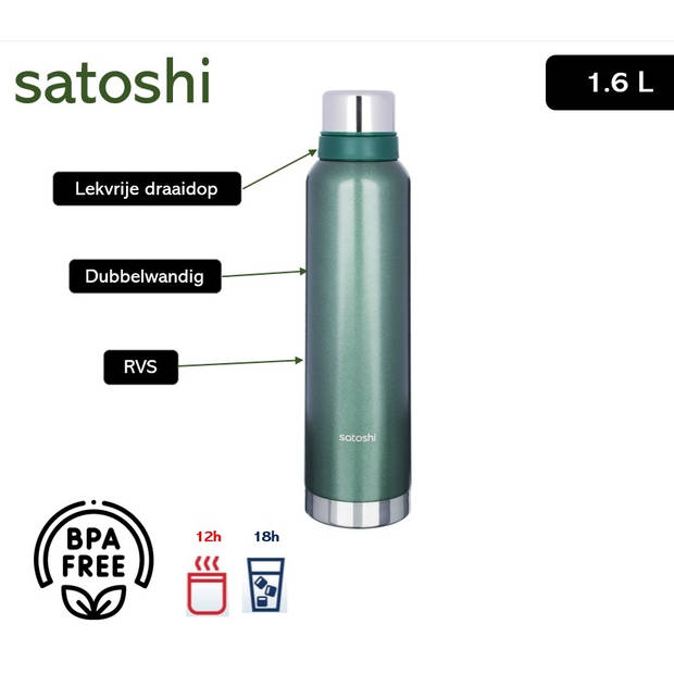 Satoshi Forest Green Thermosfles - 1,6L - RVS