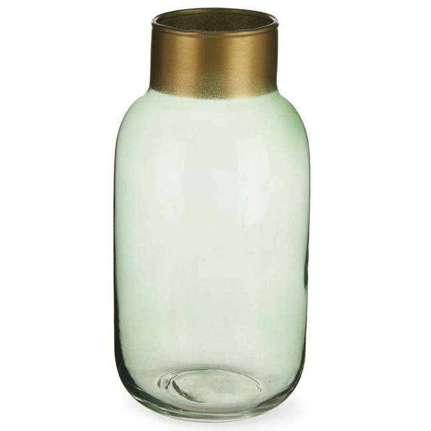 Bloemenvazen 2x stuks - luxe decoratie glas - groen/goud - 12 x 24 cm - Vazen