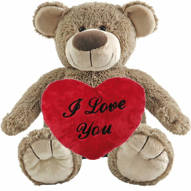 Valentijn Love cadeau set - Knuffelbeer met rood Love you hartje 10 cm - Knuffelberen