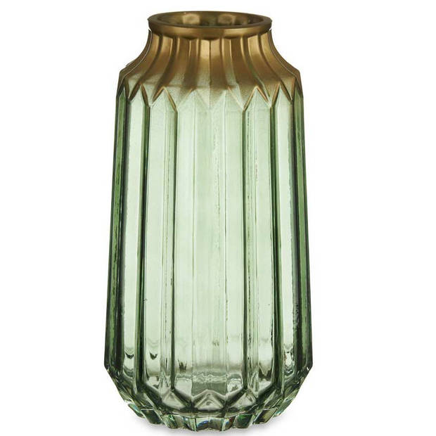 Bloemenvazen 2x stuks - luxe deco glas - groen transparant/goud - 13 x 23 cm - Vazen