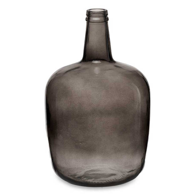 Bloemenvazen 2x stuks - flessen model - glas - grijs transparant - 22 x 39 cm - Vazen
