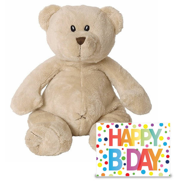 Verjaardag cadeau knuffelbeer 40 cm met XL Happy Birthday wenskaart - Knuffelberen