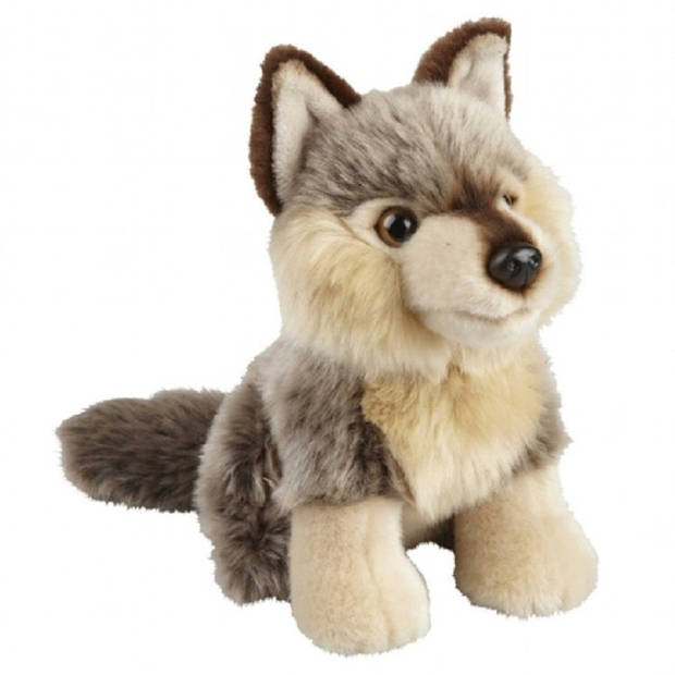 Grijze wolf/wolven knuffel 18 cm knuffeldieren - Knuffel bosdieren