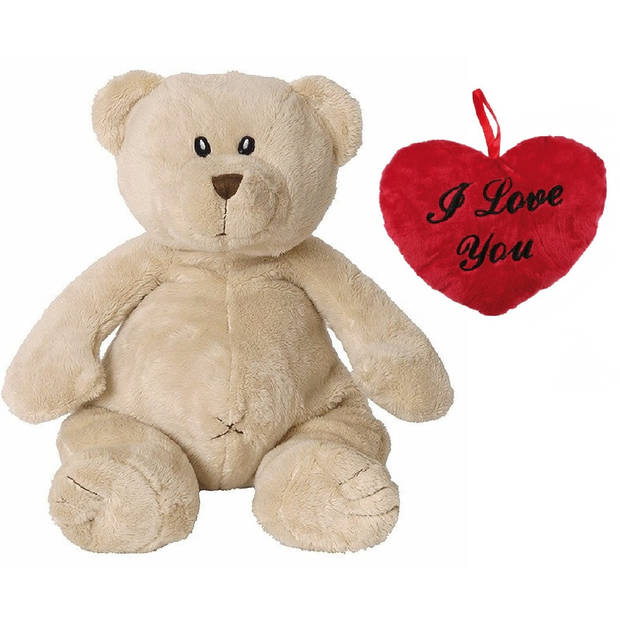 Valentijn Love cadeau set - Knuffelbeer met rood Love you hartje 10 cm - Knuffelberen