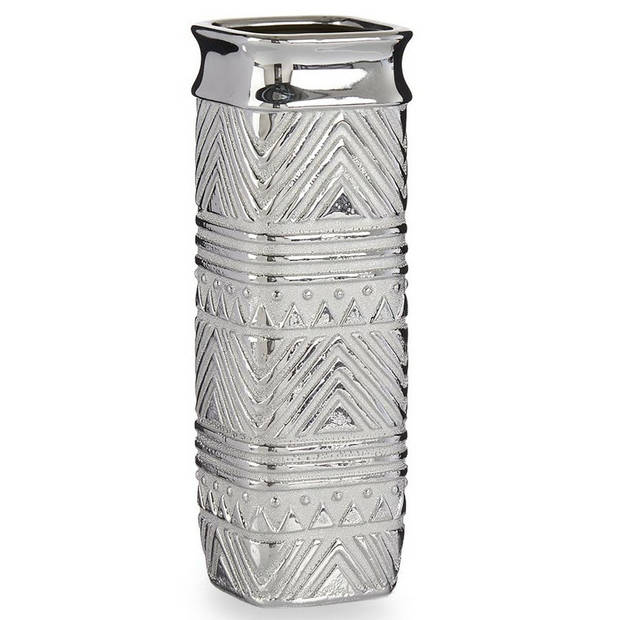Bloemenvazen 2x stuks - zilver modern vierkant - 10 x 30 cm - keramiek - Vazen