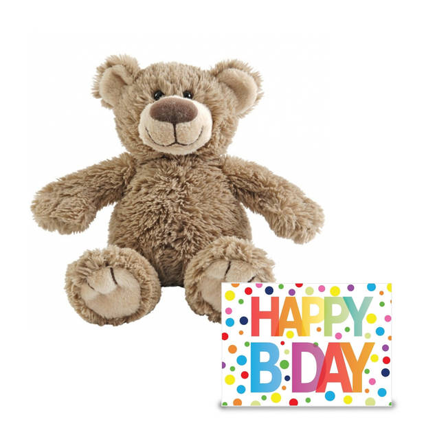 Verjaardag cadeau knuffelbeer 22 cm met XL Happy Birthday wenskaart - Knuffelberen