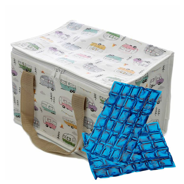 Puckator Kleine lunch koeltas met 2x flexibel koelelement - Camping print - 12 liter - Koeltas