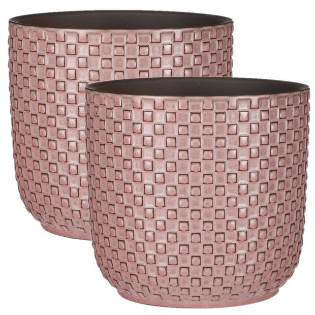 2x Stuks Plantenpotten/bloempotten keramiek roze - D17 en H16 cm - Plantenpotten