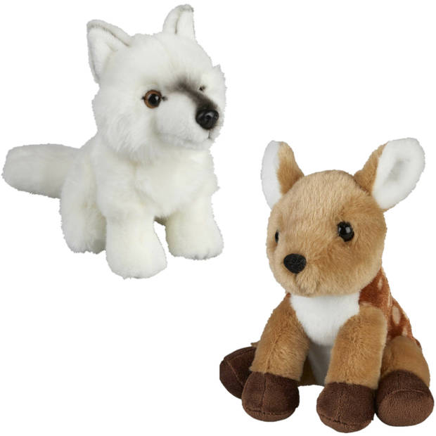 Knuffeldieren set wolf en hertje pluche knuffels 18 cm - Knuffeldier