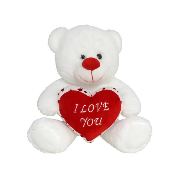 Pluche knuffelbeer met wit/rood Love hartje 30 cm - Knuffelberen