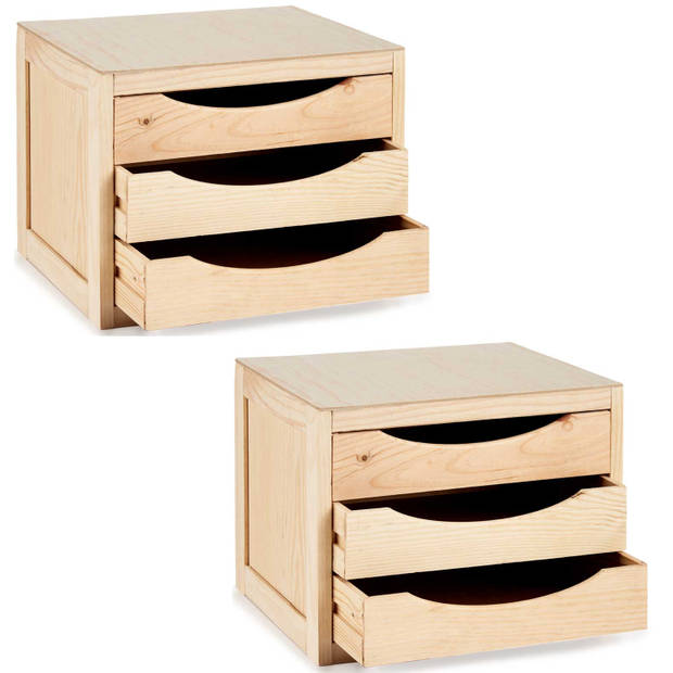 2x Stuks Kantoor organiser ladeblokken hout 39 x 30 x 29 cm - 3x lades - Ladeblok