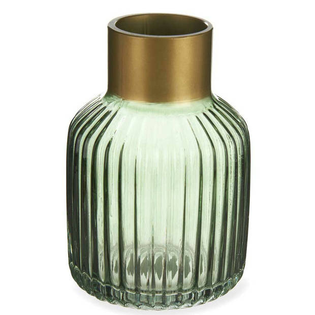 Bloemenvaas - luxe decoratie glas - groen transparant/goud - 12 x 18 cm - Vazen