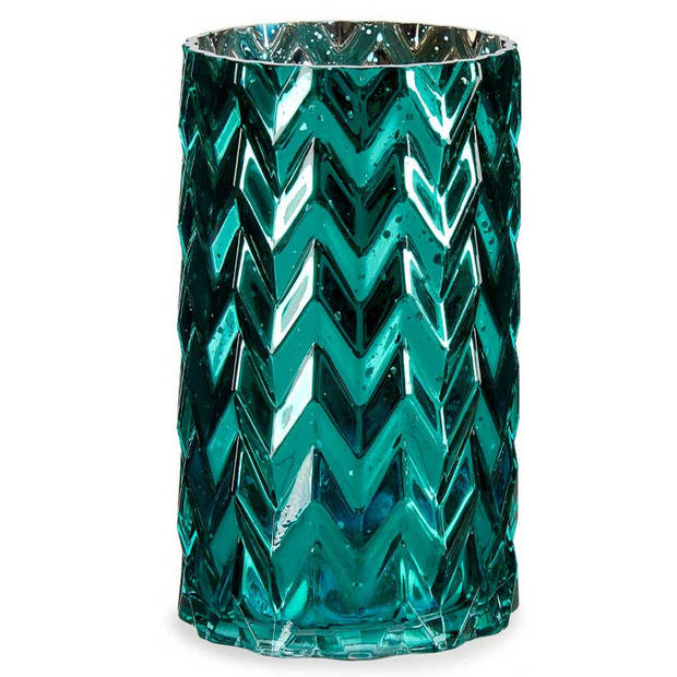 Bloemenvazen 2x stuks - luxe decoratie glas - turquoise blauw - 11 x 20 cm - Vazen