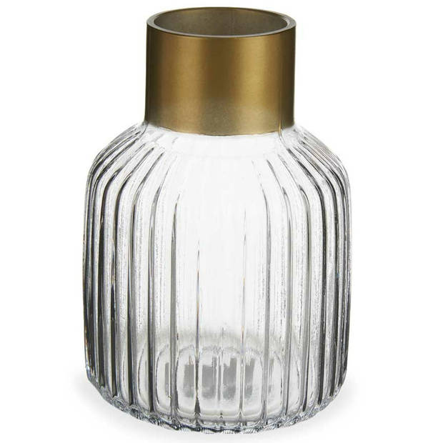 Bloemenvaas - luxe decoratie glas - transparant/goud - 12 x 18 cm - Vazen